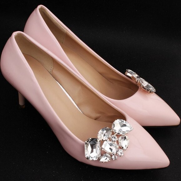 Shoe clips elegance elegant crystal silver tone wedding bridal party new large - Picture 3 of 7